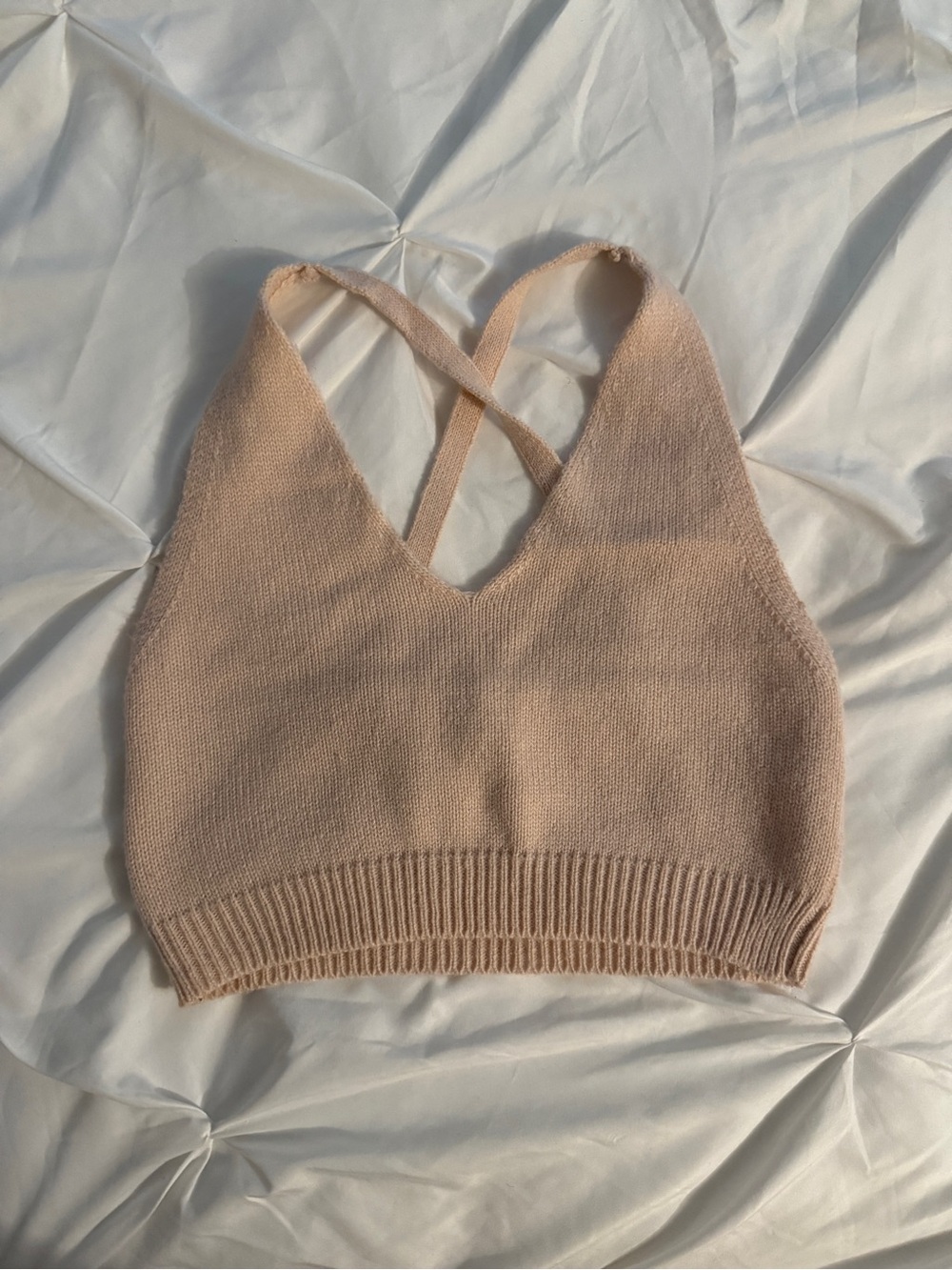 Soft Knit Crisscross Back Crop Top - Blush Pink